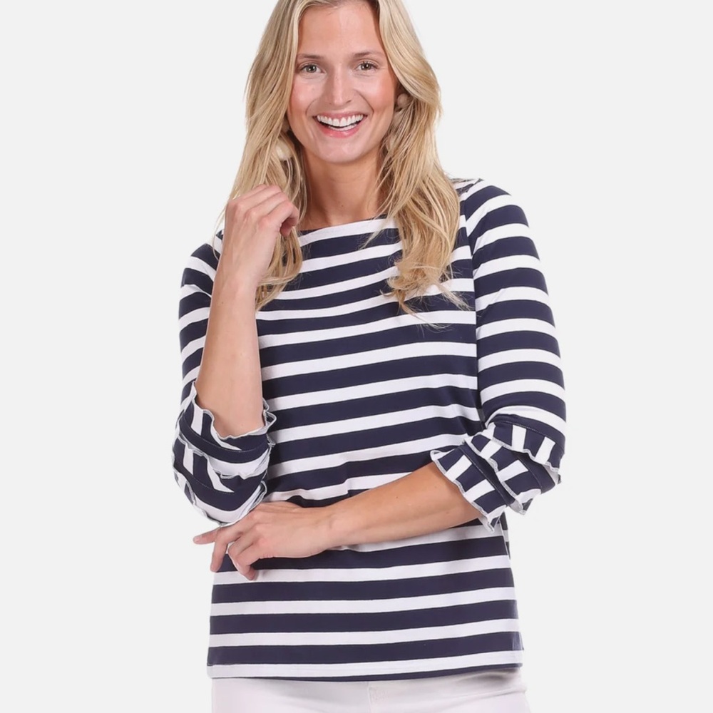 Duffield Lane Navy and White Striped Women's Top